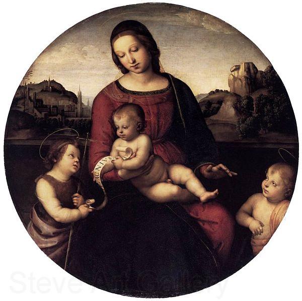 RAFFAELLO Sanzio Maria mit Christuskind und zwei Heiligen, Tondo Norge oil painting art